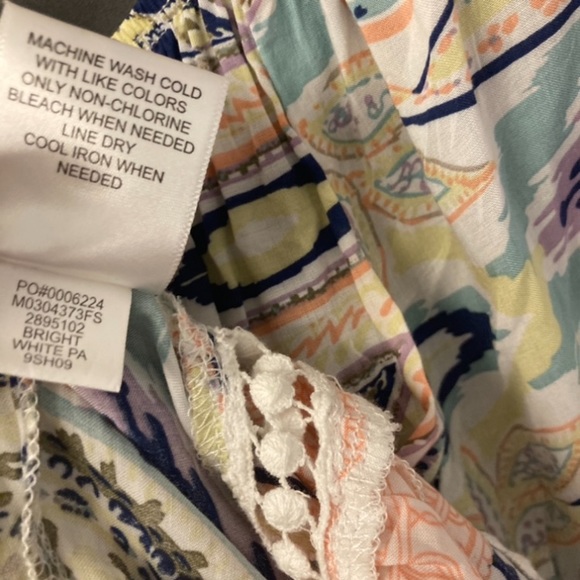 Fever Abstract Mosaic Print Embroidered Eyelet Tunic Boat Neck Pastels Multi M - Picture 7 of 8